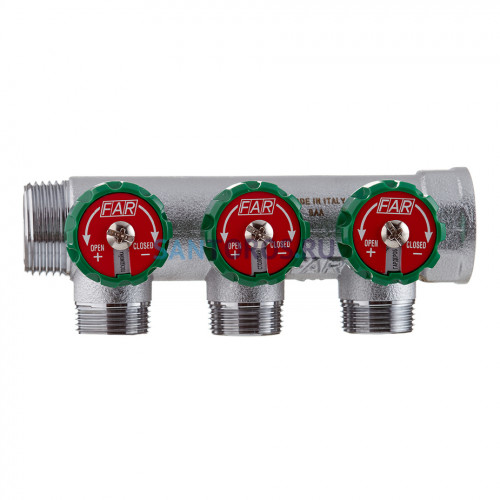 Коллектор Far (FK 3822 134) 1 ВР(г) х 3 выхода 3/4 НР(ш) ЕК х 1 НР(ш) регулируeмый FK 3822 134